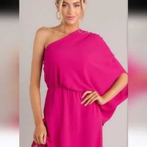 CARAMELA Inner Goddess One Shoulder Mini Dress In Fushia Pink. Size Small NWT